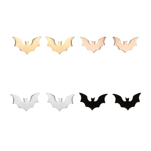 WCRAZYE 4 Pairs Bat Stud Earrings for Men Women Minimalist Small Stainless Steel Bat Flying Animals Gothic Spooky Vampire Earrings Halloween Gifts