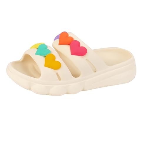 Kids Cloud Slides Girls Cute Colorful Hearts Slip On Slide Sandals Comfort Non-Slip Thick Sole Bathroom Slippers