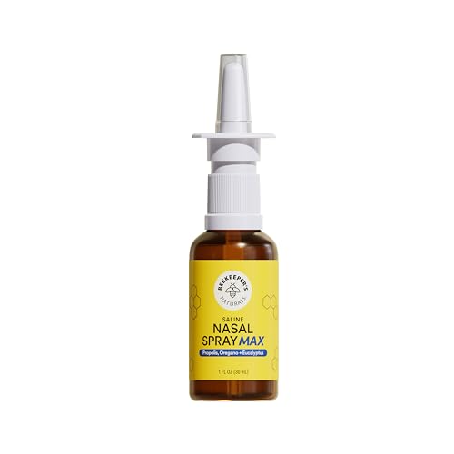 Beekeeper's Naturals Propolis Nasal Rinse Spray Max, Relief for Adults w/Eucalyptus, Oregano & Saline, Clears Nasal Congestion & Cleanses Sinus Canal, 1 fl oz