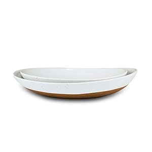 Mora Ceramic Large Serving Bowls- Set of 2 Oval Platters for Entertaining. Modern Kitchen Dishes for Dinner, Fruit, Salad, Turkey, etc. Oven, Dishwasher Safe, 55/35 oz, 13.5″ / 11.8″ – Vanilla White