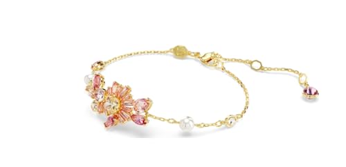 Swarovski Gema bracelet Crystal pearl, Mixed cuts, Flower, Pink, Gold-tone plated2