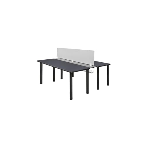 HomeStock Modern Office Benching System with Privacy Divider - 24' Desk - Grey & Black