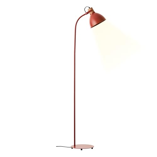 Lightbox Stehlampe mit schwenkbarem Kopf - moderne Standlampe aus Holz & Metall in Rot - Lampe für Wohnzimmer & Schlafzimmer - mit Fußschalter - E27 Sockel exkl. LED - max. 40W