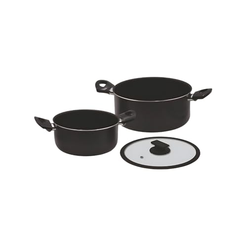 Juego de cacerolas de aluminio Wintem de 20/24 cm con tapas de cristal negro 2