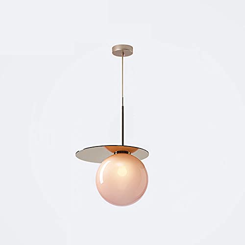 Lustre suspendu sphérique en verre rose luminaire plafond E14