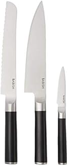 Babish German High-Carbon 1.4116 Steel Cutlery Knife Set, 3-Piece (Chef, Bread, & Pairing Knive) w/Kitchen Knives Roll
