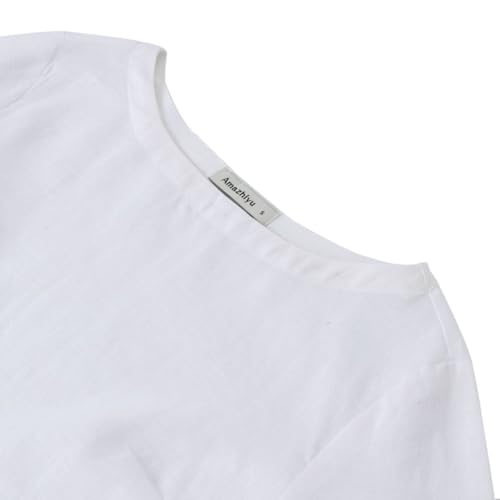 Amazhiyu Women's 100% Linen Long Sleeve Crop Top High Boat Neck Casual Blouse4