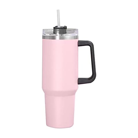 LYEAA 40oz Insulation Cup Leak-Proof Stainless Steel Insulation Straw Cup Large Capacity Coffee Cup with Handle Outdoor Travel Cup Insulation Anti-Scald Water Cup(Pink) Cover