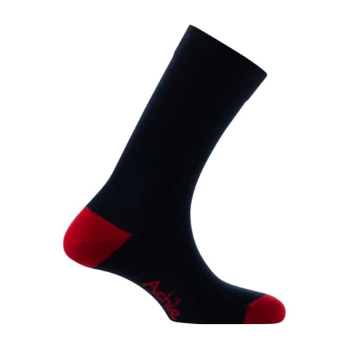 ACHILE - Mi-chaussettes unies en coton et talon pointe contrastés - couleur - Marine - Pointure - 39-46