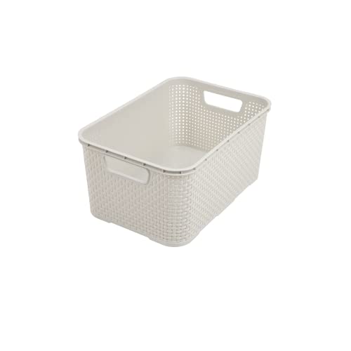 BranQ - Home essential universeller, multifunktionaler Korb in Rattan Design, Grösse M 10 l, BPA-frei Kunststoff PP, Creme, 28,8x19,7x16,2 cm