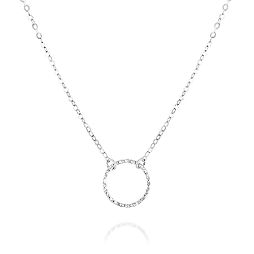 Sterling Silver Open Circle Choker Necklace - Simple Karma Collar Chain 13.5 inch + 3 inch Extender