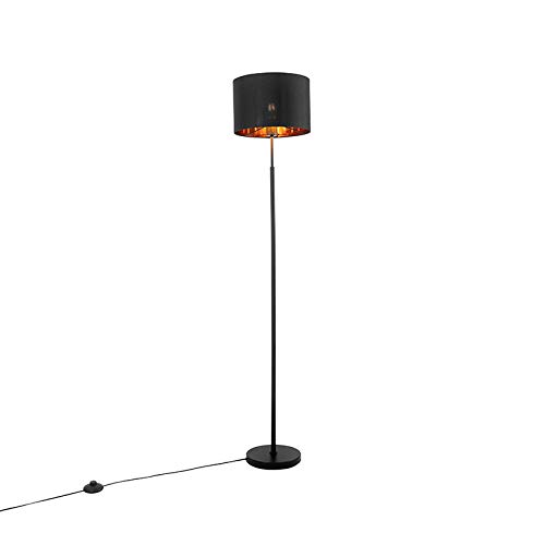 Qazqa Modern Stehleuchte, Stehlampe - Vt - Schwarz Gold, Rund, max. 60W, Geeignet für LED, 150cm, Ideal als Küche lampe, Schlafzimmerlampe und Wohnzimmerlampe