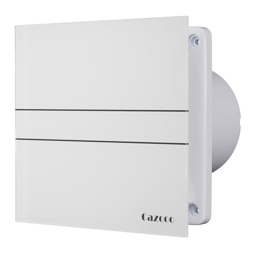 Cazooo 100mm Bathroom Extractor Fan, 115m³/h Beige Glass Silent Bathroom Fan with Backflow Flap, Wall/Window/Ceiling Mounted Extractor Fan for Shower Kitchen Toilet, 10W, 31 dB, White (No Timer)