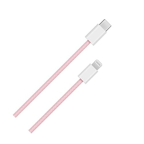Image of Braided USB-C to I Fast Charging Cable Compatible for iPhone 14, 13, 12,11, X, 8, 7, 6, 5, iPad Air, Pro, Mini, iPad Pink Color