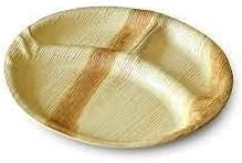 Shrayati Areca Palm Leaf 10 Inch, Pack of 25 Pcs., 3 Compartment , Export Quality Plates, Eco-friendly Disposable Dinnerware, Heavy Duty Biodegradable Party Utensils for Wedding, Camping & More, Round Dinner Plates