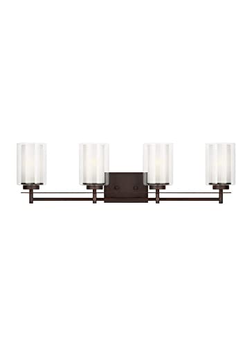 Image of Generation Lighting 4437304-962 Elmwood Park Four - Light Wall /Bath Vanity Style Fixture, Brushed Nickel, 75 Total Watts, 8.5 Inch Height, 31.25 Inch Wide, Steel Construction