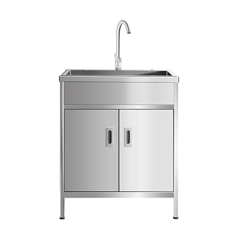 Freestanding Kitchen Utility Sink with fauce Stainless Steel Commercial Sink and Cabinet Combo Portable Outdoor Laundry Sinks for Garage Restaurant Kitchen Laundry Room(60 * 45CM(Single Cold))