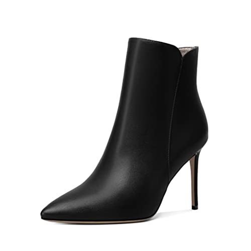 SAMMITOP Women's Stiletto Heel Ankle Booties Stiletto Heel Closed Toe Heeled Booties Lace Up Boots with Sexy Side Zipper Fashion Booties Fall Winter Shoes 3.5''2