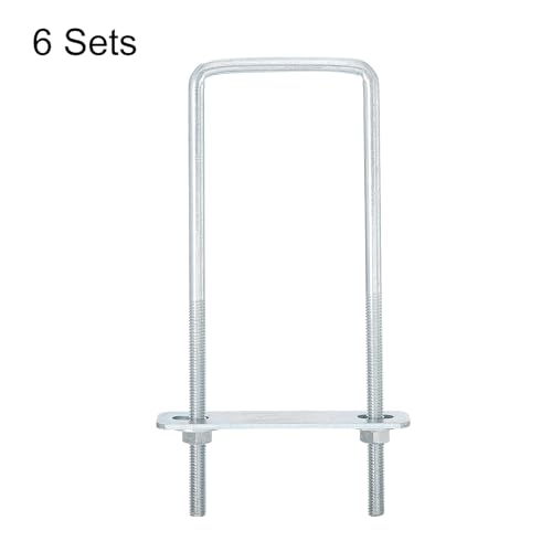 Image of uxcell Square U-Bolts, 6 Sets 50mm Inner Width 150mm Length M6 Zinc-Plated Carbon Steel U Clamp Bolt with Nuts and Plates, for Boat Trailer