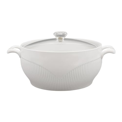 DUTTIETY Ceramic Serving Soup Tureen Bowls with Glass Lid Suitable for Serving Soup in Restaurant Home Kitchen (8.5Inch)