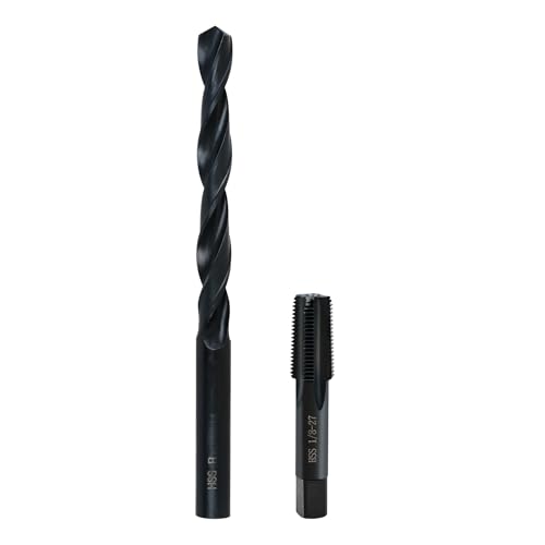 RURITKIT 1/8-27 NPT Pipe Tap and R drill Set Carbon Steel Hand Threading Plumbing NPT Tap Set for Plumbers Mechanics DIY Thread cutting tools