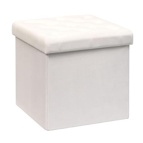 B FSOBEIIALEO Storage Ottoman Velvet Tufted Folding Ottomans Footstool Rest Seat with Removable Lid (White, Medium)