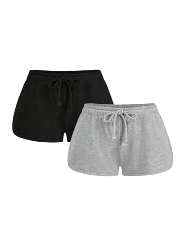 Women's 2 Packs Drawstring Waist Sweat Shorts Low Rise Workout Track Shorts Casual Lounge