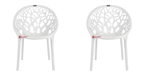 Image of GOYALSON Plastic Web Designer Chair (Jali) - Outdoor Chair Without Armrests, Gloss Finish, Suitable for Home, Office, and Restaurant Use, Weight Capacity 150 kg (2, Crystal White, Standard)