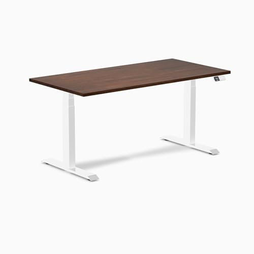 Image of Desky Electric Standing Desk, 60 x 30 inch Rubberwood Height Adjustable Sit Stand Desk, Dual Motor, Memory Presets, Ergonomic Workstation for Home Office - Red Walnut Top