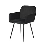 EGGREE Esszimmerstühle 1er Set Samt Stühle mit Armlehnen Gepolsterte Küchenstühle Moderner Design, Hochwertige Stühle für Esszimmer Wohnzimmer mit Stabilen Metallbeinen Tragkraft 150 kg, Schwarz
