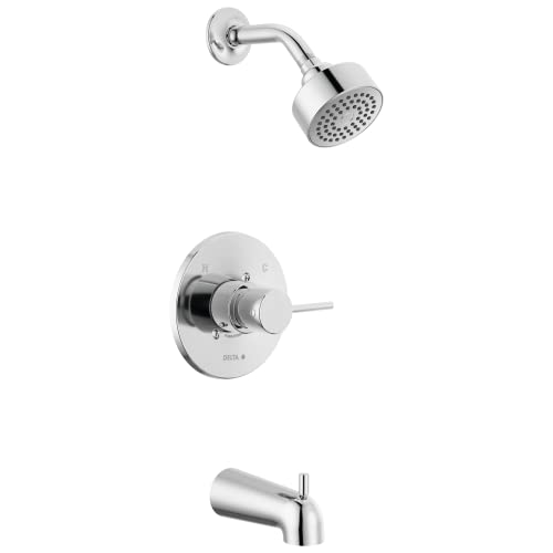 Delta Faucet Modern Single-Handle Chrome Tub and Shower Trim Kit, Shower Faucet with Single-Spray...