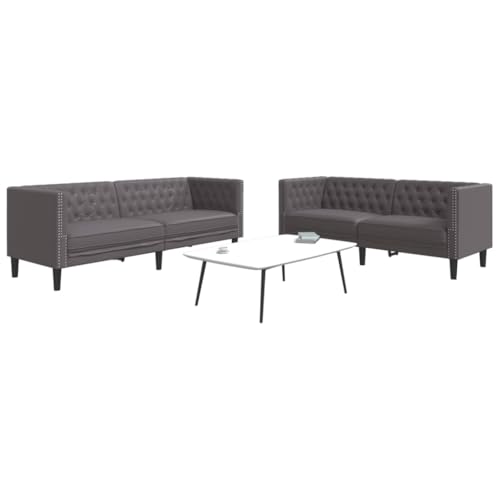 WRJENFSC Ensemble canapé Chesterfield 2+3 Places Gris Similicuir 174/194 x 74,5 x 70,5 cm Accoudoirs capitonnés Confort Ferme pour Salon séjour Chambre loft