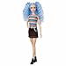 Barbie Fashionistas Doll with Long Blue Crimped Hair, Star Face Makeup, Multi-Color Striped Tee, Denim Skirt, Black Boots & Silvery Chain Belt, Toy for Kids 3 to 8 Years Old