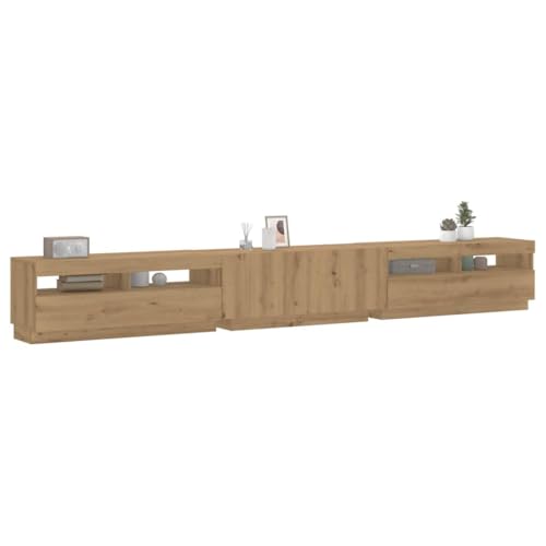 GeenYuu Mueble de TV con luces LED, roble Artisan, 300 x 35 x 40 cm, madera de madera, mueble de TV duradero, diseño moderno para salón, amplio espacio de almacenamiento