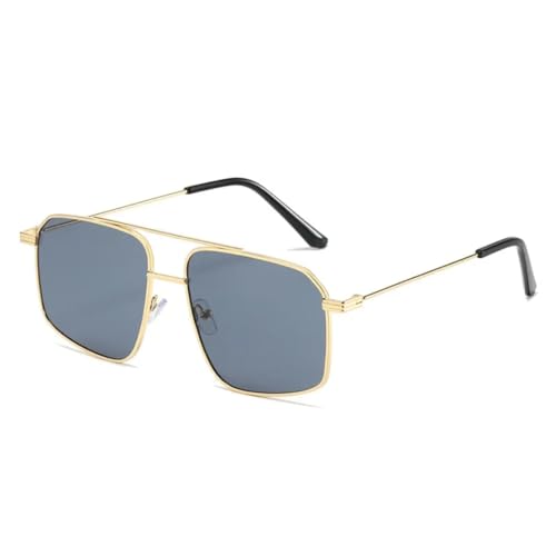 Lunettes de soleil rétro double pont femme verres tendance métal or noir