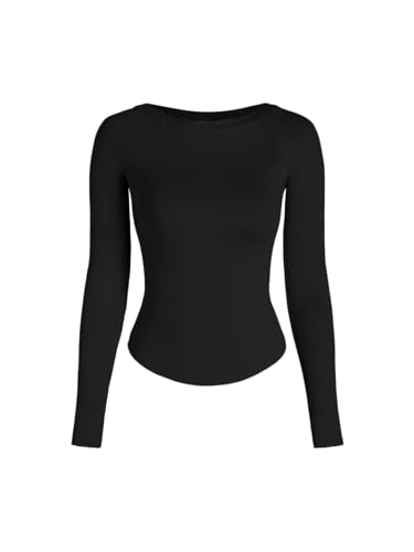 CIDER Women Long Sleeve Crop Top Boat Neck Slim Fit Tight Basic Tee Shirts 2025