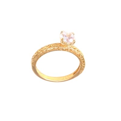 Anel Solitário em Semijóia Banho Ouro 18K com Zircônia Cravejada