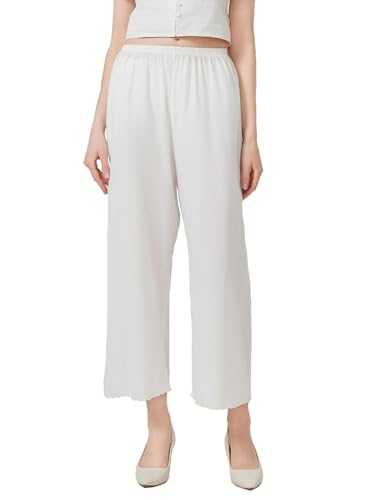 Women Cotton Half Slip Pettipants for Under Dress with Lace Trim Victorian Pajama Pants