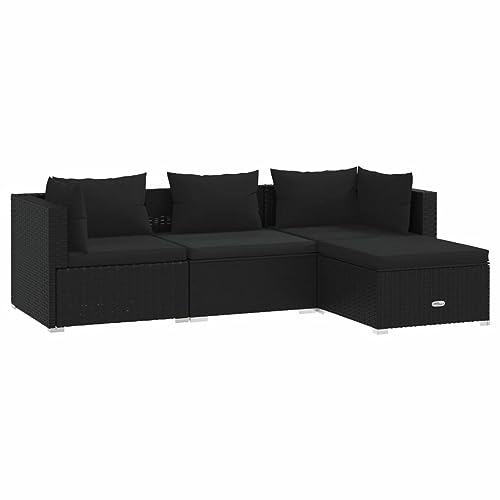 Tidyard 4-TLG. Gartenlounge Set Polyrattan, Loungemöbel Terrasse, Terrassensofa Rattan, Balkonlounge Set Rattan, Lounge Gartenmöbel Set, Kissen