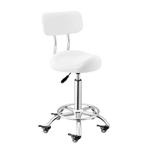 FXLUHAY Silla Giratoria, Taburete de Cocina con Reposapiés y Respaldo, Silla de Oficina, Silla de Salón para Clínica Dental, 50-70 cm(White)