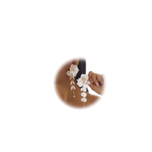 1Pair Vintage Big Flower Long Tassel Drop Earrings Summer Boho Flower Piercing Earrings Bridal Wedding Crystal Shell Drop Earrings Statement Flower Stud Jewelry for Women