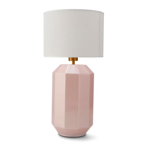 M Ledme - Lámpara de Mesa Aqua de Cristal Rosa, Lámpara de Noche con interruptor en el cable, pantalla de tela para dormitorio para bombilla E27 no Incluida,LM8156