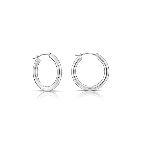Image of 14K White Gold Classic Chunky Hoop Earrings, Solid White Gold Chunky and Lightweight Shiny Hoops, 3mm Tube Thickness