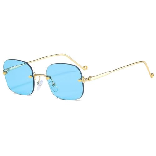 Petites lunettes de soleil carrées bleues au design rétro minimaliste sans cadre