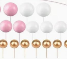 Ball Cake Topper Decorations, 108 Pcs Mini Balloons Cake Topper Sticks, Foam Round Ball Cake Toppers for Wedding Party Birthday Cake Decorating (Light pink, white, gold)