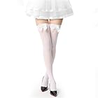 UXQEJO Women's Satin Bows Thigh High Stockings Hold-ups Snag-Resistant Knee High Long Socks