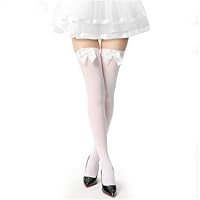 UXQEJO Women's Satin Bows Thigh High Stockings Hold-ups Snag-Resistant Knee High Long Socks