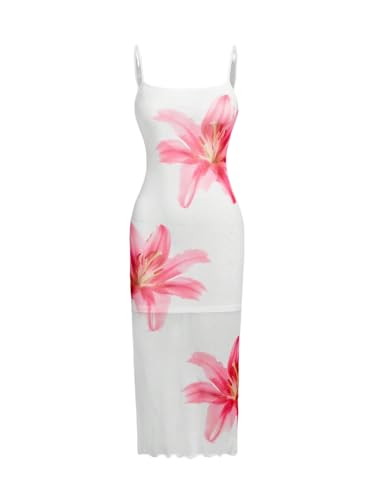 SHENHE Girl's Floral Sundress Boho Spaghetti Strap Summer Vacation Beach Bodycon Maxi Dress