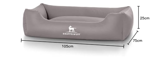 Knuffelwuff Kunstleder Hundebett Sidney XL 105 x 75cm Grau - abnehmbarer Bezug - leicht zu reinigen - für große, mittelgroße und kleine Hunde