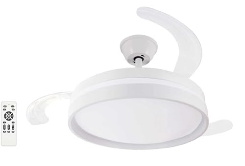 DK HOME Ventilador de Techo DC Blanco 107cm con Luz LED Regulable 3000 6500K   6 Velocidades, Silencioso y Bajo Consumo, 3 Aspas Retráctiles, Mando a Distancia, Temporizador, Función Verano Invierno